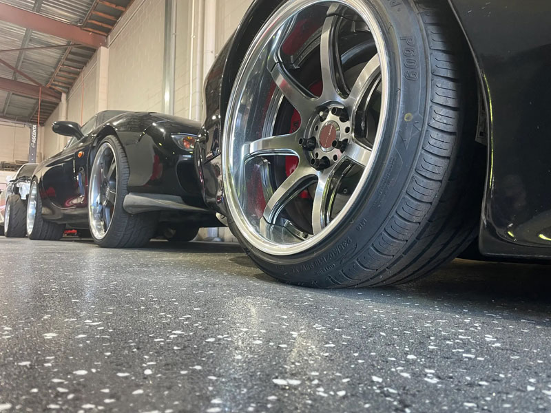 Luxury car on premium epoxy garage floor